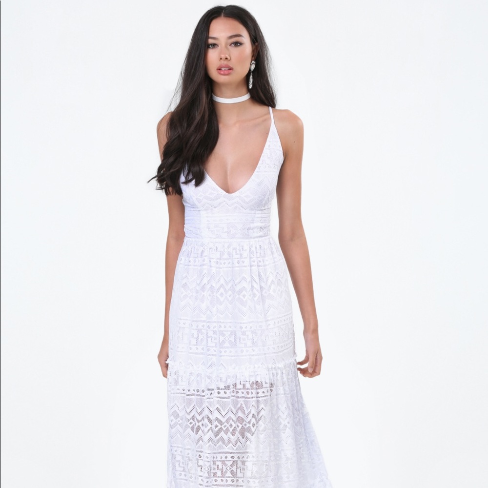 Bebe white lace maxi dress